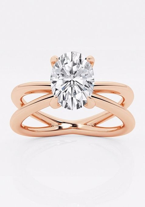 1 1/2 ctw Oval Lab Grown Diamond Crossover Solitaire Engagement Ring