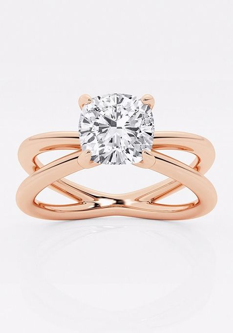 1 1/2 ctw Cushion Lab Grown Diamond Crossover Solitaire Engagement Ring