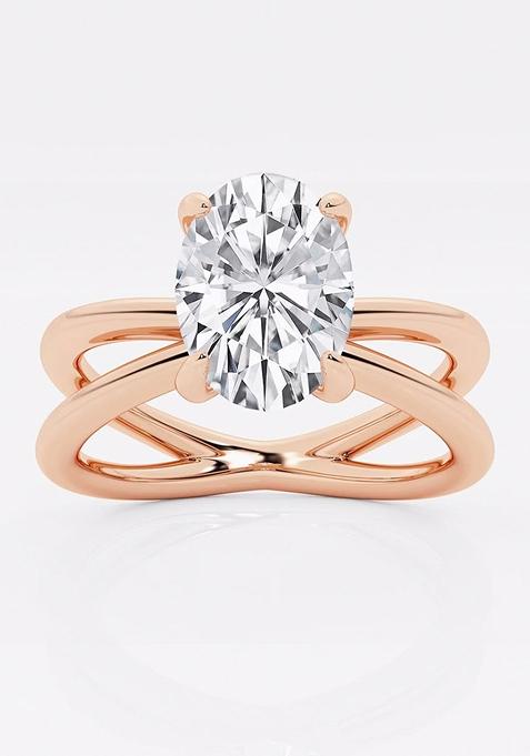 2 ctw Oval Lab Grown Diamond Crossover Solitaire Engagement Ring