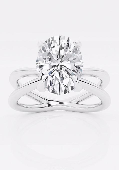 3ctw Oval Lab Grown Diamond Crossover Solitaire Engagement Ring