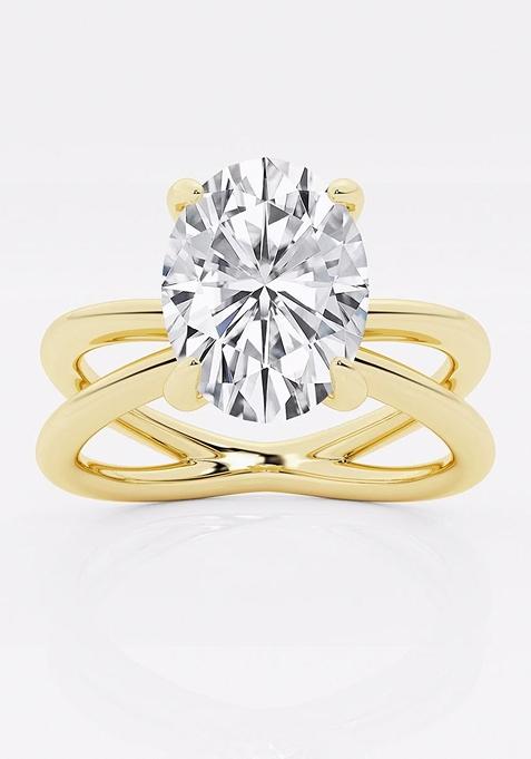 3 ctw Oval Lab Grown Diamond Crossover Solitaire Engagement Ring