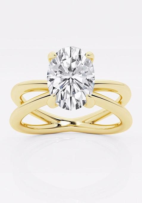 2 ctw Oval Lab Grown Diamond Crossover Solitaire Engagement Ring