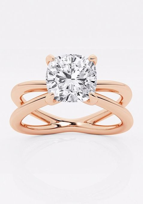 2 ctw Cushion Lab Grown Diamond Crossover Solitaire Engagement Ring