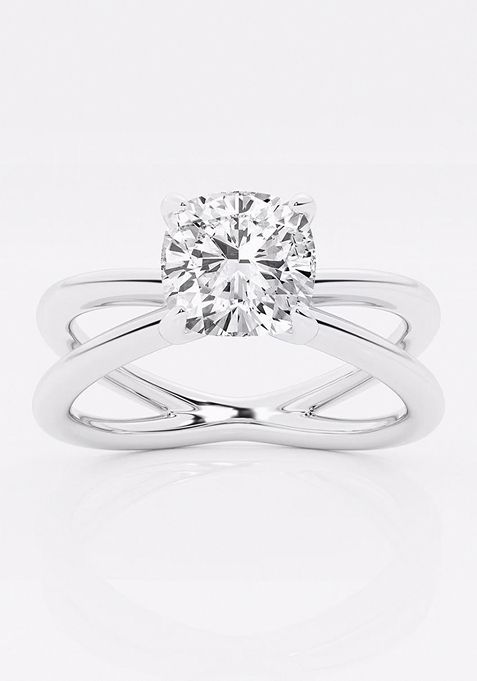 1 1/2 ctw Cushion Lab Grown Diamond Crossover Solitaire Engagement Ring