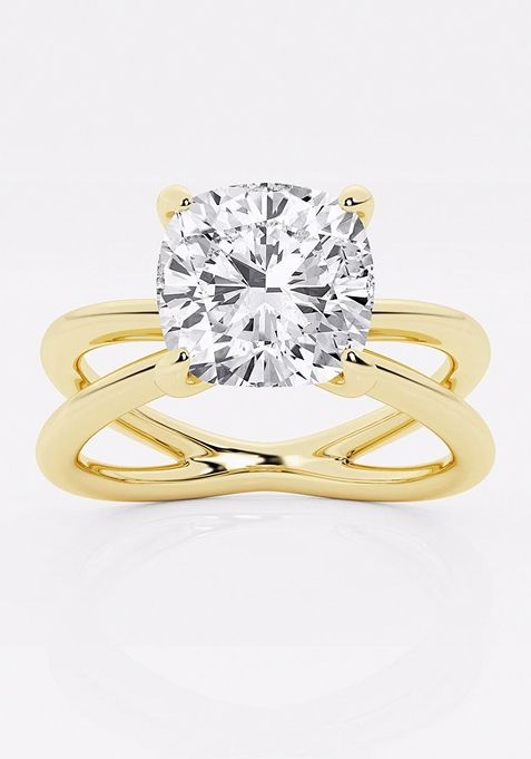 3ctw Cushion Lab Grown Diamond Crossover Solitaire Engagement Ring