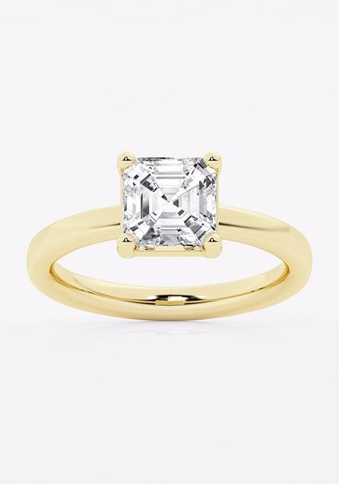 2 ctw Asscher Lab Grown Diamond Low Setting Solitaire Engagement Ring