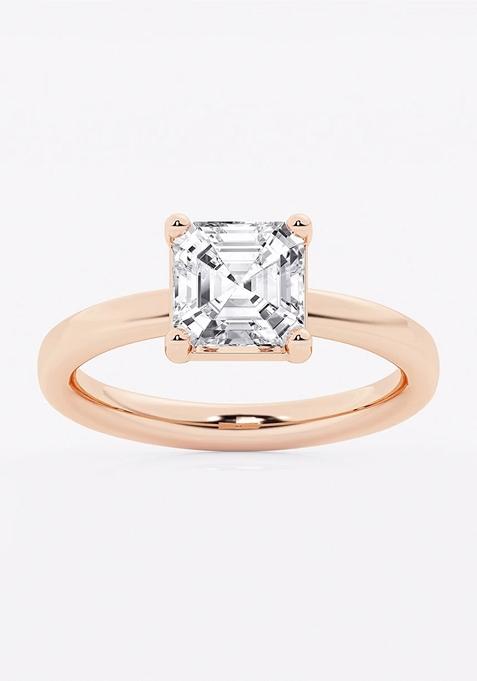 2 ctw Asscher Lab Grown Diamond Low Setting Solitaire Engagement Ring