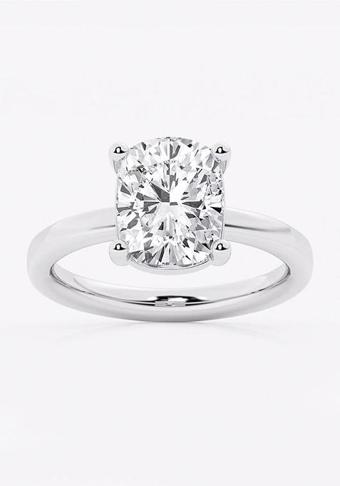 3 ctw Elongated Cushion Lab Grown Diamond Low Setting Solitaire Engagement Ring