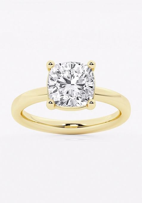 3 ctw Cushion Lab Grown Diamond Low Setting Solitaire Engagement Ring