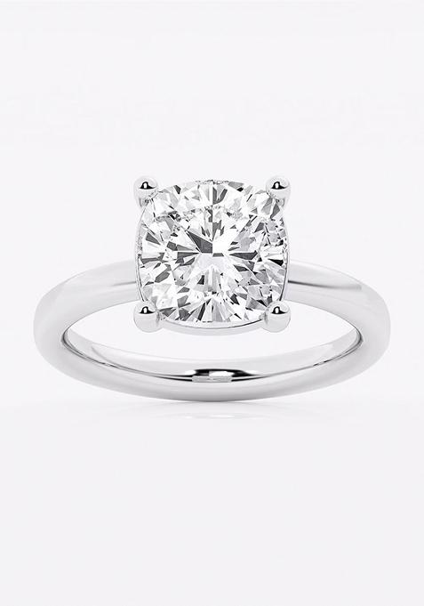 3 1/2 ctw Cushion Lab Grown Diamond Low Setting Solitaire Engagement Ring