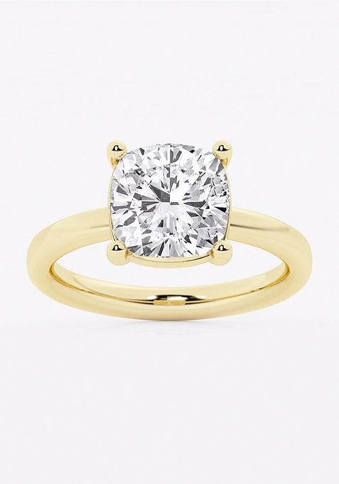 3 1/2 ctw Cushion Lab Grown Diamond Low Setting Solitaire Engagement Ring