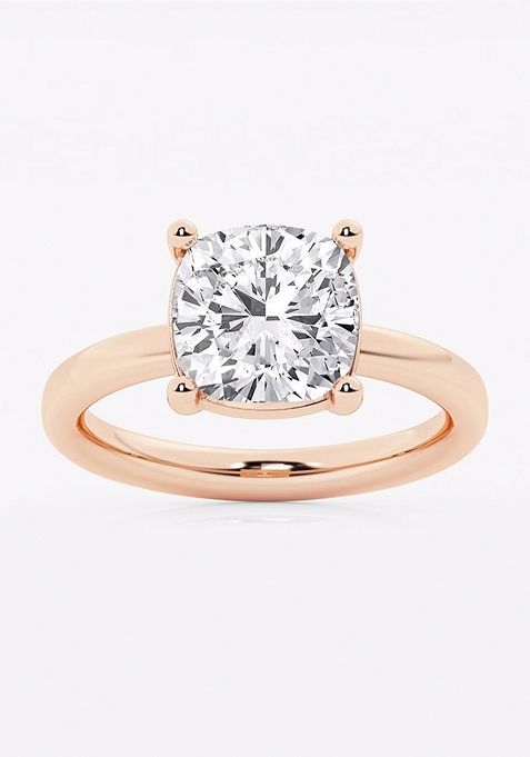 3 1/2 ctw Cushion Lab Grown Diamond Low Setting Solitaire Engagement Ring