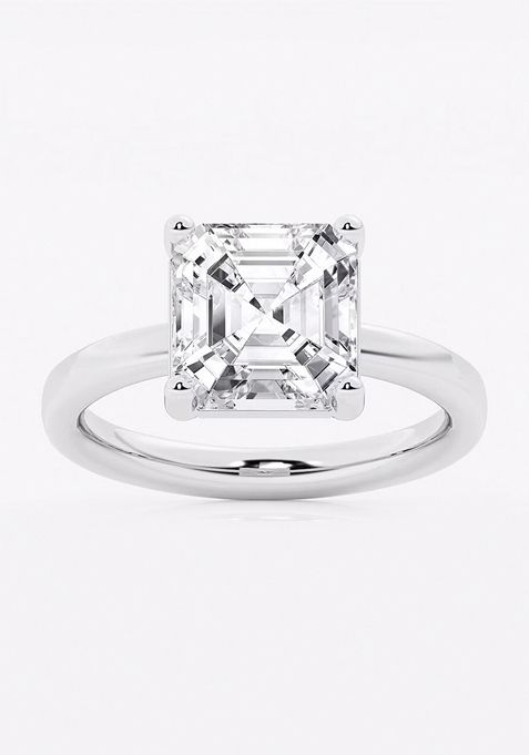 4 ctw Asscher Lab Grown Diamond Low Setting Solitaire Engagement Ring