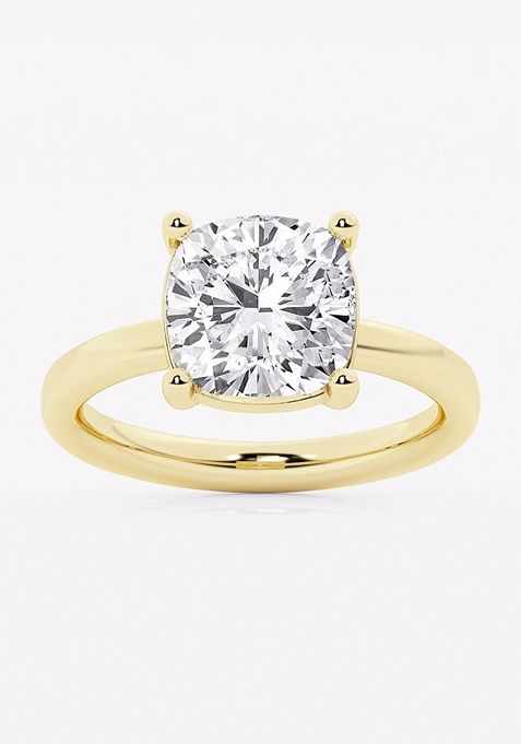 4 ctw Cushion Lab Grown Diamond Low Setting Solitaire Engagement Ring