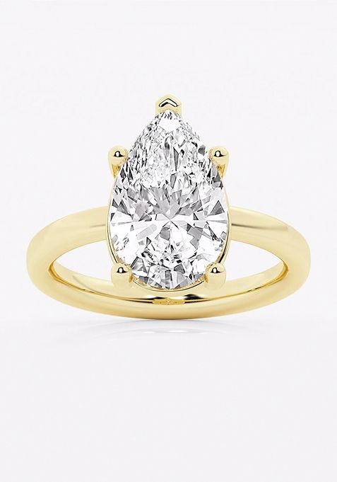 4 ctw Pear Lab Grown Diamond Low Setting Solitaire Engagement Ring