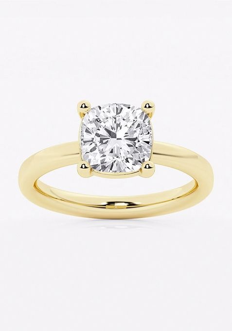 2 1/2 ctw Cushion Lab Grown Diamond Low Setting Solitaire Engagement Ring