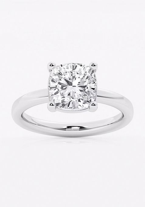 3 ctw Cushion Lab Grown Diamond Low Setting Solitaire Engagement Ring