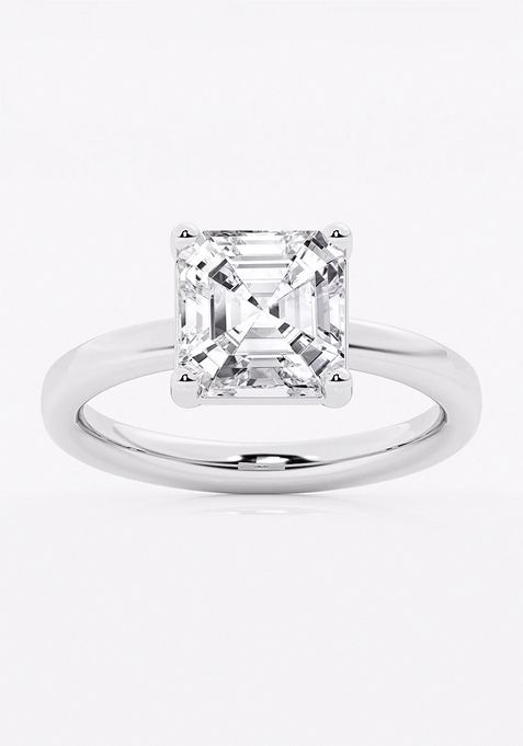 3 ctw Asscher Lab Grown Diamond Low Setting Solitaire Engagement Ring