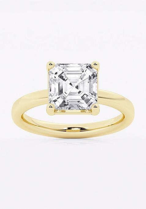 3 1/2 ctw Asscher Lab Grown Diamond Low Setting Solitaire Engagement Ring