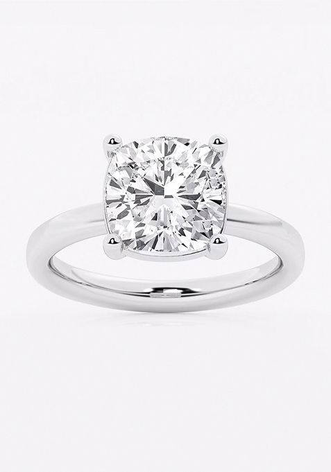 4 ctw Cushion Lab Grown Diamond Low Setting Solitaire Engagement Ring