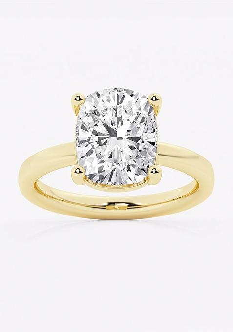 4 ctw Elongated Cushion Lab Grown Diamond Low Setting Solitaire Engagement Ring