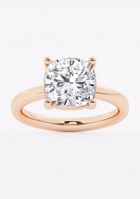 4 ctw Cushion Lab Grown Diamond Low Setting Solitaire Engagement Ring