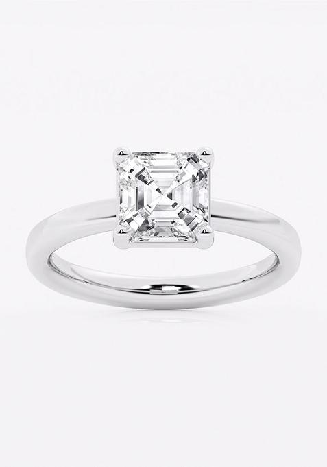 2 ctw Asscher Lab Grown Diamond Low Setting Solitaire Engagement Ring