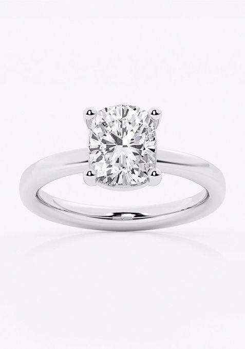 2 ctw Elongated Cushion Lab Grown Diamond Low Setting Solitaire Engagement Ring