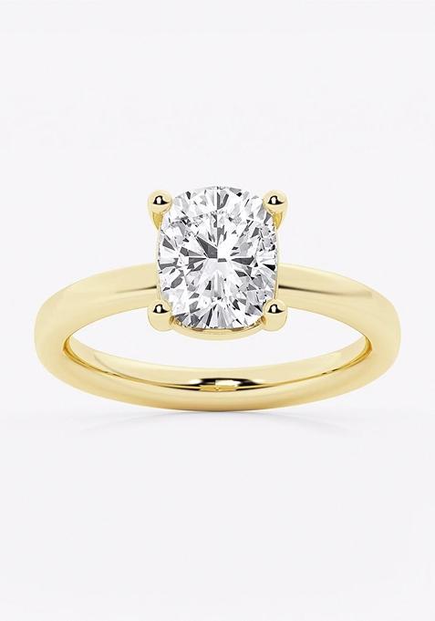 2 ctw Elongated Cushion Lab Grown Diamond Low Setting Solitaire Engagement Ring