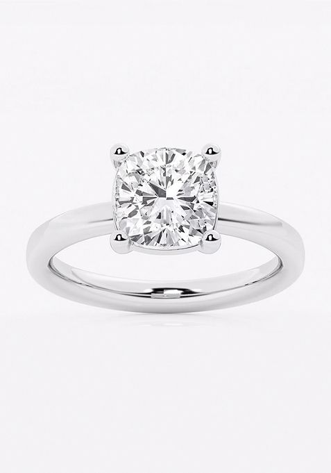 2 1/2 ctw Cushion Lab Grown Diamond Low Setting Solitaire Engagement Ring