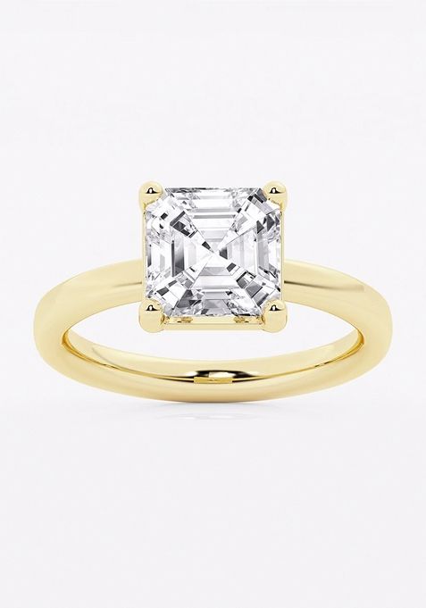 3 ctw Asscher Lab Grown Diamond Low Setting Solitaire Engagement Ring