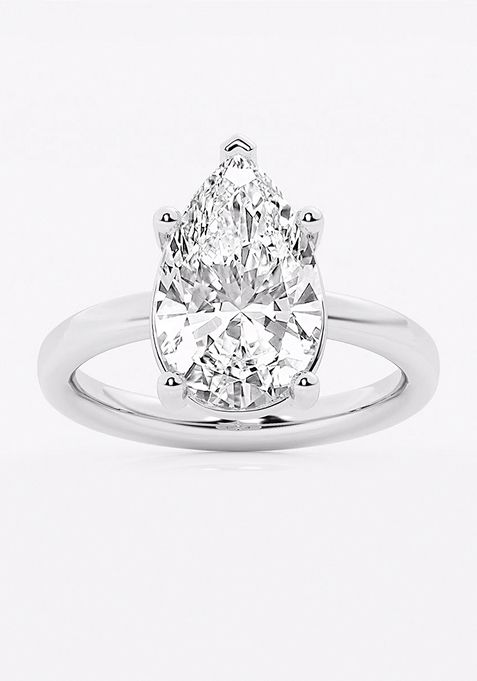 4 ctw Pear Lab Grown Diamond Low Setting Solitaire Engagement Ring