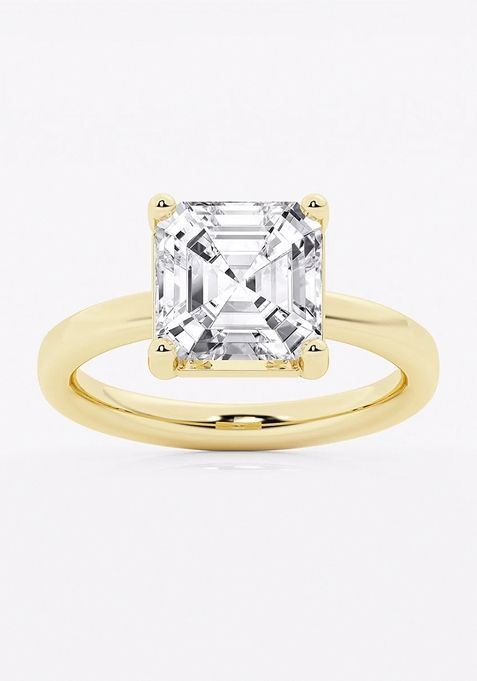 4 ctw Asscher Lab Grown Diamond Low Setting Solitaire Engagement Ring