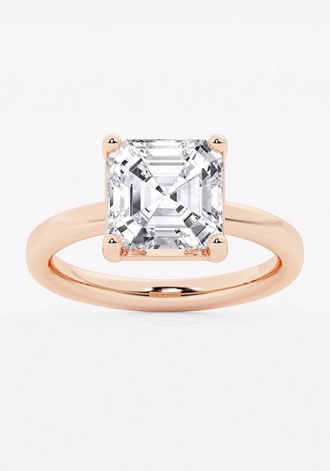 4 ctw Asscher Lab Grown Diamond Low Setting Solitaire Engagement Ring