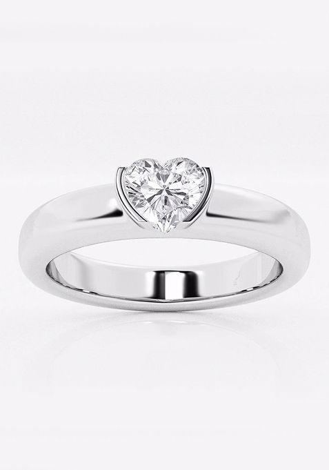 1/2 ctw Heart Lab Grown Diamond Half Bezel Stackable Ring