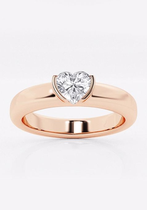 1/2 ctw Heart Lab Grown Diamond Half Bezel Stackable Ring