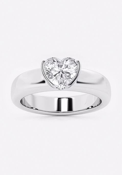 1 ctw Heart Lab Grown Diamond Half Bezel Stackable Ring