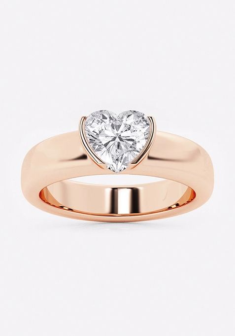 1 ctw Heart Lab Grown Diamond Half Bezel Stackable Ring