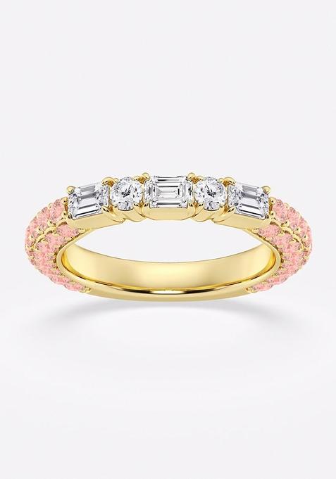 5/8 ctw Emerald & Round Lab Grown Diamond Rollover Fashion Band with 1.8 mm Pink Sapphire Side Stones