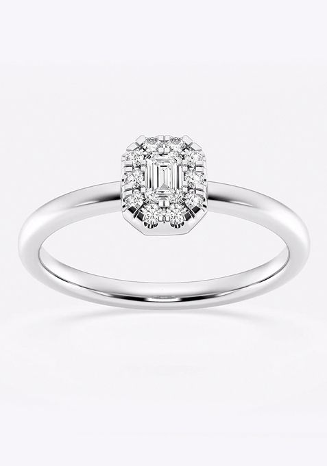 1/4 ctw Emerald Lab Grown Diamond Micro Pave Halo Fashion Ring