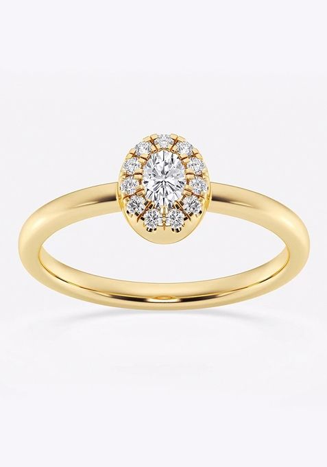 1/4 ctw Oval Lab Grown Diamond Micro Pave Halo Fashion Ring