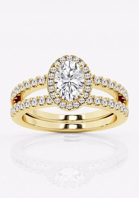 1 1/2 ctw Oval Lab Grown Diamond Double Shank Halo Engagement Ring