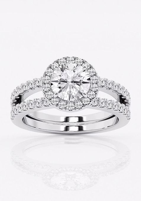 2 1/8 ctw Round Lab Grown Diamond Double Shank Halo Engagement Ring