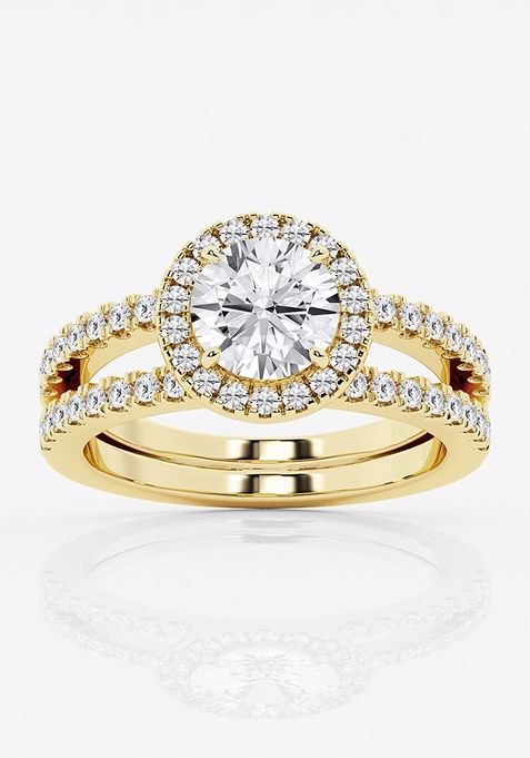 2 1/8 ctw Round Lab Grown Diamond Double Shank Halo Engagement Ring