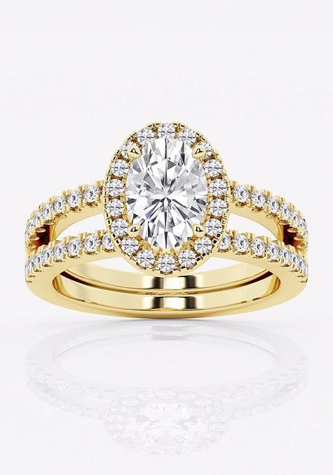 2 1/8 ctw Oval Lab Grown Diamond Double Shank Halo Engagement Ring