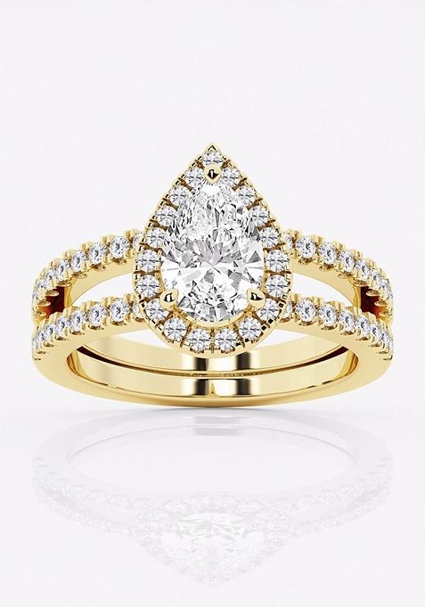 2 1/8 ctw Pear Lab Grown Diamond Double Shank Halo Engagement Ring