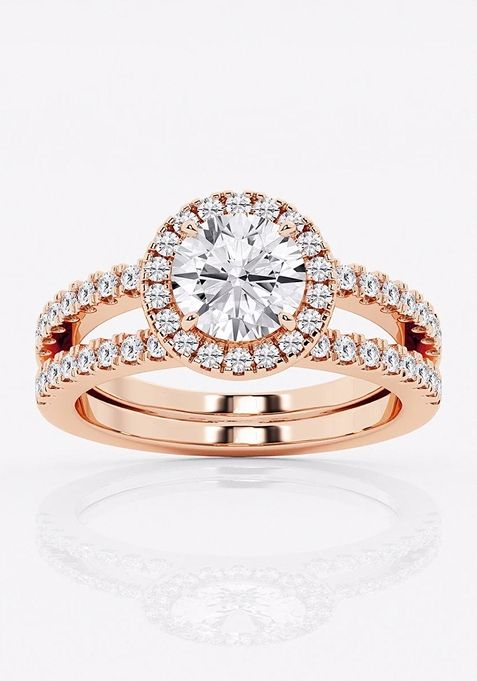 2 1/8 ctw Round Lab Grown Diamond Double Shank Halo Engagement Ring