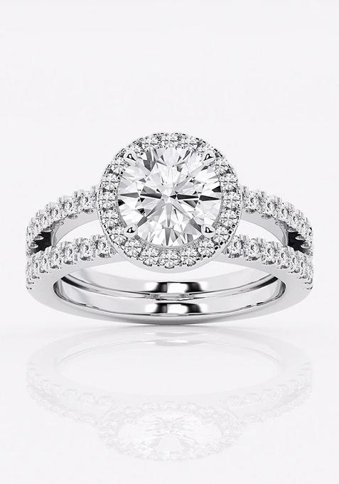 2 2/3 ctw Round Lab Grown Diamond Double Shank Halo Engagement Ring