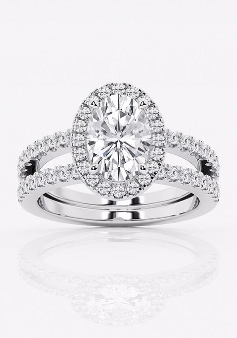 2 2/3 ctw Oval Lab Grown Diamond Double Shank Halo Engagement Ring