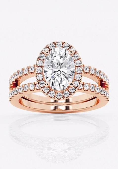 2 2/3 ctw Oval Lab Grown Diamond Double Shank Halo Engagement Ring